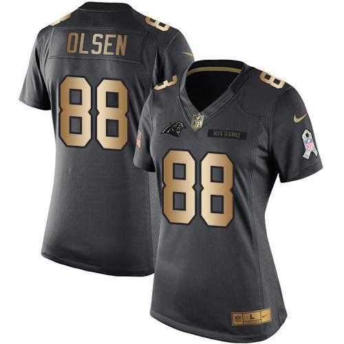 Women's Nike Carolina Panthers #88 Greg Olsen Black Stitched NFL Limited Gold Salute to Service Jersey
