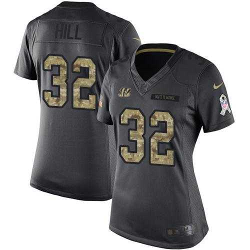Women's Nike Cincinnati Bengals #32 Jeremy Hill Anthracite Stitched NFL Limited 2016 Salute to Service Jersey