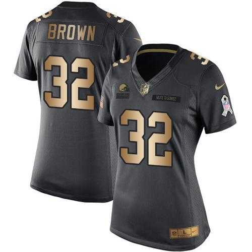 Women's Nike Cleveland Browns #32 Jim Brown Black Stitched NFL Limited Gold Salute to Service Jersey