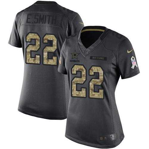 Women's Nike Dallas Cowboys #22 Emmitt Smith Anthracite Stitched NFL Limited 2016 Salute to Service Jersey