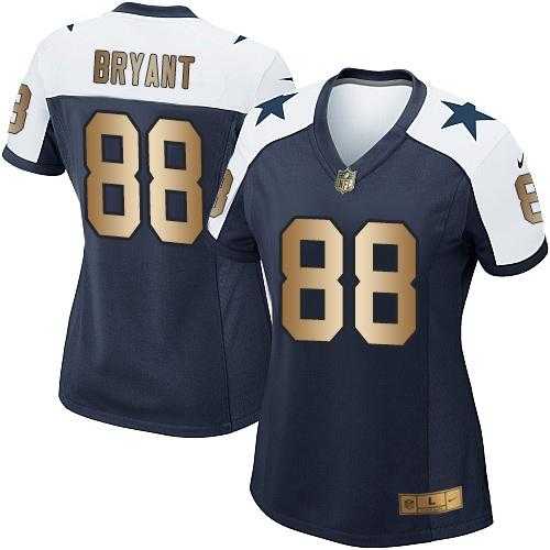 Women's Nike Dallas Cowboys #88 Dez Bryant Navy Blue Thanksgiving Throwback Stitched NFL Elite Gold Jersey