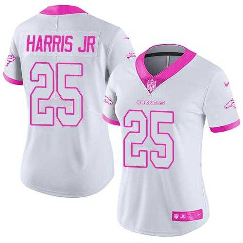 Women's Nike Denver Broncos #25 Chris Harris Jr White Pink Stitched NFL Limited Rush Fashion Jersey