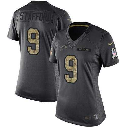 Women's Nike Detroit Lions #9 Matthew Stafford Anthracite Stitched NFL Limited 2016 Salute to Service Jersey