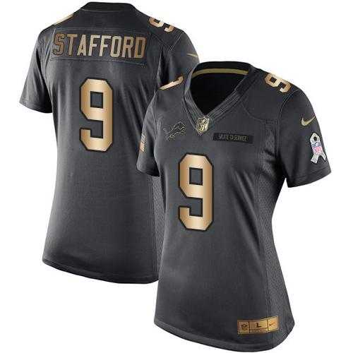 Women's Nike Detroit Lions #9 Matthew Stafford Anthracite Stitched NFL Limited Gold Salute to Service Jersey