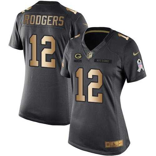 Women's Nike Green Bay Packers #12 Aaron Rodgers Anthracite Stitched NFL Limited Gold Salute to Service Jersey3