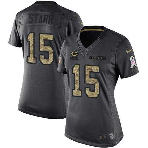 Women's Nike Green Bay Packers #15 Bart Starr Anthracite Stitched NFL Limited 2016 Salute to Service Jersey