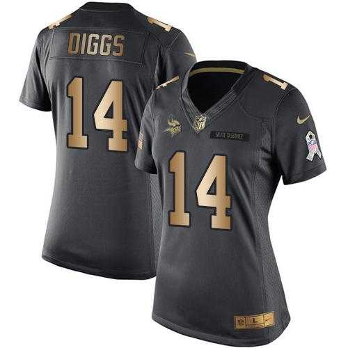Women's Nike Minnesota Vikings #14 Stefon Diggs Black Stitched NFL Limited Gold Salute to Service Jersey