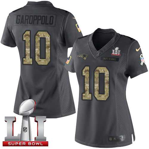 Women's Nike New England Patriots #10 Jimmy Garoppolo Black Super Bowl LI 51 Stitched NFL Limited 2016 Salute to Service Jersey
