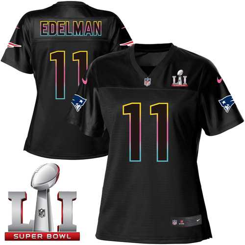 Women's Nike New England Patriots #11 Julian Edelman Black Super Bowl LI 51 NFL Fashion Game Jersey