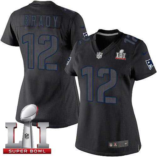 Women's Nike New England Patriots #12 Tom Brady Black Impact Super Bowl LI 51 Stitched NFL Limited Jersey