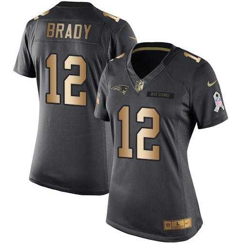 Women's Nike New England Patriots #12 Tom Brady Black Stitched NFL Limited Gold Salute to Service Jersey