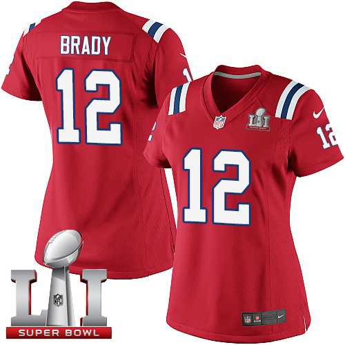 Women's Nike New England Patriots #12 Tom Brady Red Alternate Super Bowl LI 51 Stitched NFL Limited Jersey