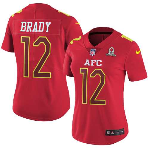 Women's Nike New England Patriots #12 Tom Brady Red Stitched NFL Limited AFC 2017 Pro Bowl Jersey