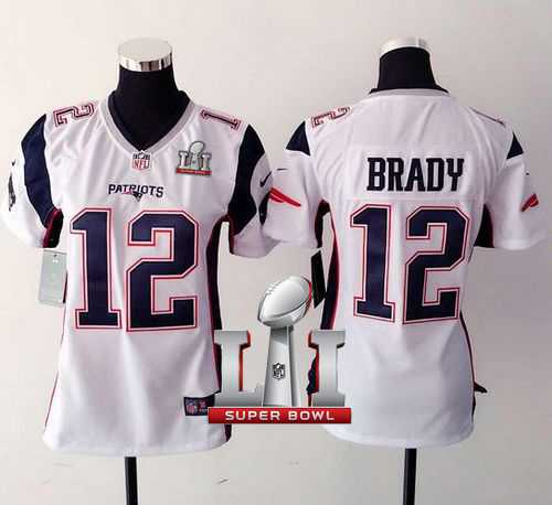 Women's Nike New England Patriots #12 Tom Brady White Super Bowl LI 51 Stitched NFL New Elite Jersey