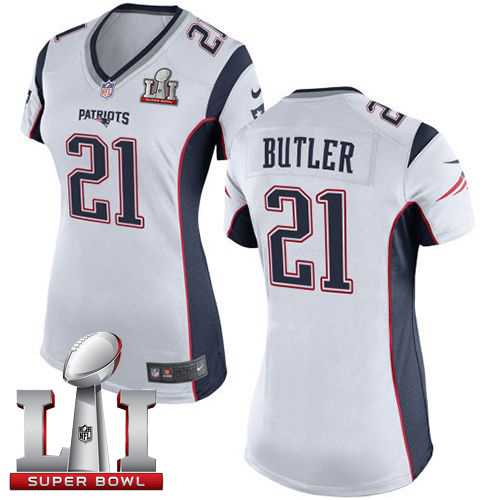 Women's Nike New England Patriots #21 Malcolm Butler White Super Bowl LI 51 Stitched NFL New Elite Jersey