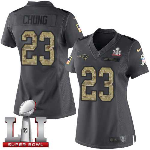 Women's Nike New England Patriots #23 Patrick Chung Black Super Bowl LI 51 Stitched NFL Limited 2016 Salute to Service Jersey