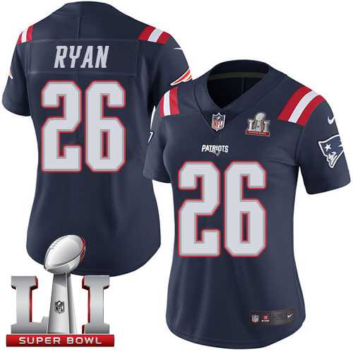 Women's Nike New England Patriots #26 Logan Ryan Navy Blue Super Bowl LI 51 Stitched NFL Limited Rush Jersey