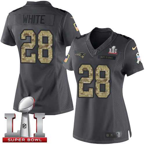 Women's Nike New England Patriots #28 James White Black Super Bowl LI 51 Stitched NFL Limited 2016 Salute to Service Jersey