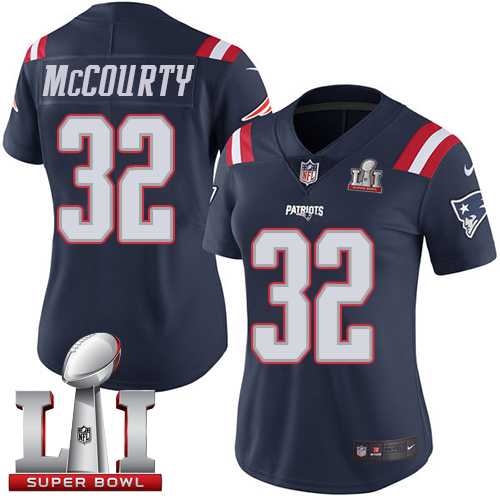 Women's Nike New England Patriots #32 Devin McCourty Navy Blue Super Bowl LI 51 Stitched NFL Limited Rush Jersey
