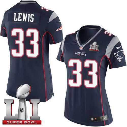 Women's Nike New England Patriots #33 Dion Lewis Navy Blue Team Color Super Bowl LI 51 Stitched NFL New Elite Jersey