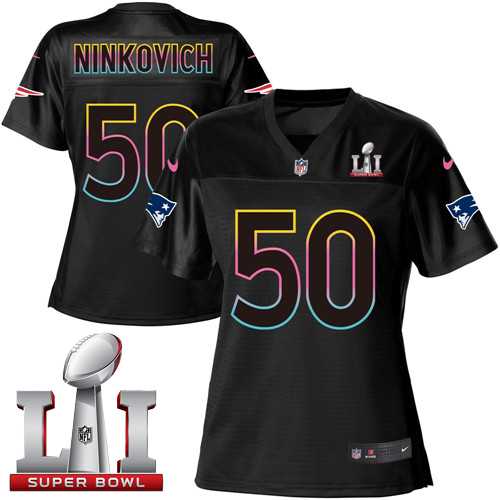 Women's Nike New England Patriots #50 Rob Ninkovich Black Super Bowl LI 51 NFL Fashion Game Jersey