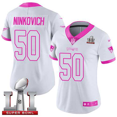 Women's Nike New England Patriots #50 Rob Ninkovich White Pink Super Bowl LI 51 Stitched NFL Limited Rush Fashion Jersey