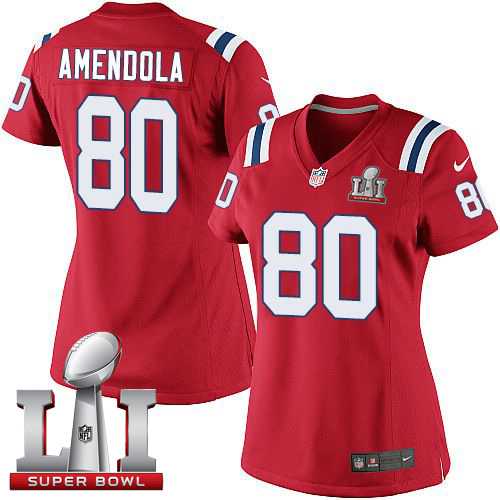 Women's Nike New England Patriots #80 Danny Amendola Red Alternate Super Bowl LI 51 Stitched NFL Elite Jersey
