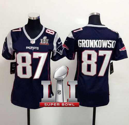 Women's Nike New England Patriots #87 Rob Gronkowski Navy Blue Team Color Super Bowl LI 51 Stitched NFL New Elite Jersey