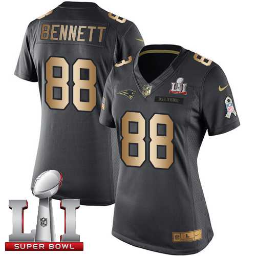 Women's Nike New England Patriots #88 Martellus Bennett Black Super Bowl LI 51 Stitched NFL Limited Gold Salute to Service Jersey