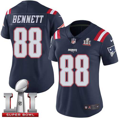 Women's Nike New England Patriots #88 Martellus Bennett Navy Blue Super Bowl LI 51 Stitched NFL Limited Rush Jersey