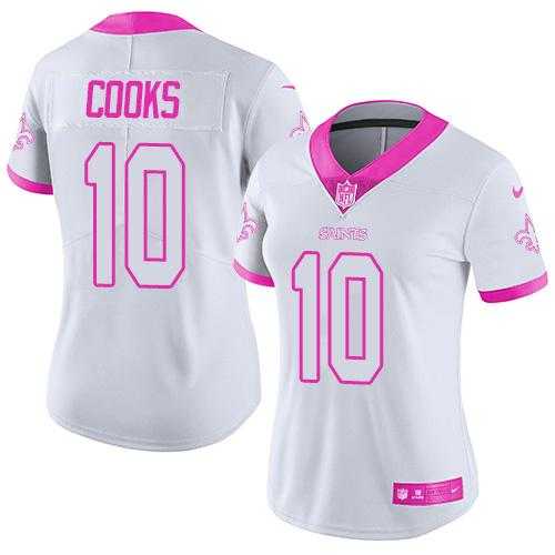 Women's Nike New Orleans Saints #10 Brandin Cooks White Pink Stitched NFL Limited Rush Fashion Jersey