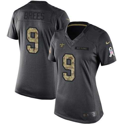 Women's Nike New Orleans Saints #9 Drew Brees Anthracite Stitched NFL Limited 2016 Salute to Service Jersey