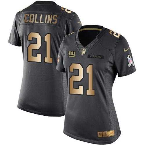 Women's Nike New York Giants #21 Landon Collins Anthracite Stitched NFL Limited Gold Salute to Service Jersey