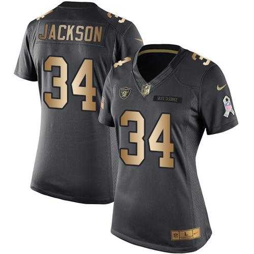 Women's Nike Oakland Raiders #34 Bo Jackson Anthracite Stitched NFL Limited Gold Salute to Service Jersey