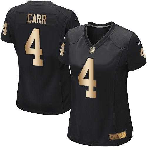 Women's Nike Oakland Raiders #4 Derek Carr Black Team Color Stitched NFL Elite Gold Jersey