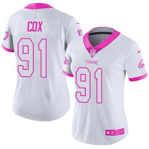 Women's Nike Philadelphia Eagles #91 Fletcher Cox White Pink Stitched NFL Limited Rush Fashion Jersey