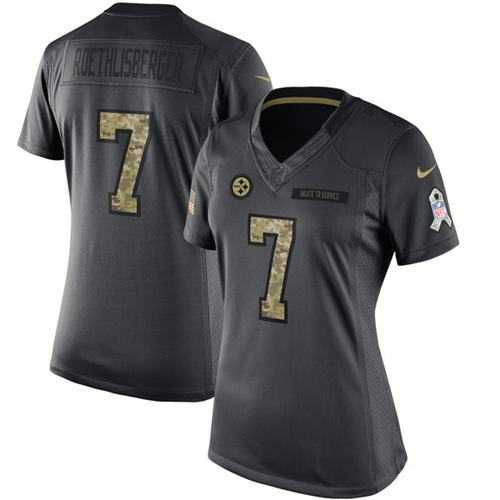 Women's Nike Pittsburgh Steelers #7 Ben Roethlisberger Anthracite Stitched NFL Limited 2016 Salute to Service Jersey