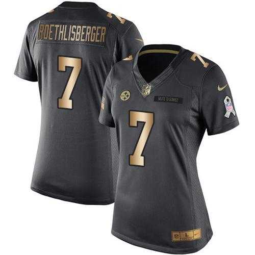 Women's Nike Pittsburgh Steelers #7 Ben Roethlisberger Anthracite Stitched NFL Limited Gold Salute to Service Jersey