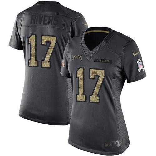 Women's Nike San Diego Chargers #17 Philip Rivers Anthracite Stitched NFL Limited 2016 Salute to Service Jersey