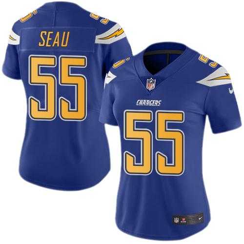 Women's Nike San Diego Chargers #55 Junior Seau Electric Blue Stitched NFL Limited Rush Jersey