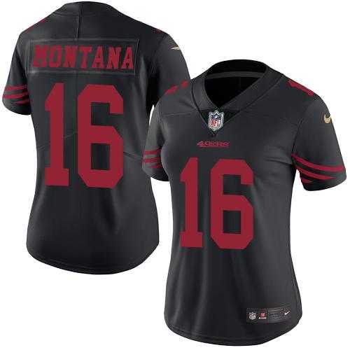 Women's Nike San Francisco 49ers #16 Joe Montana Black Stitched NFL Limited Rush Jersey