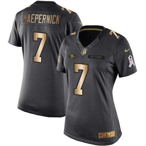 Women's Nike San Francisco 49ers #7 Colin Kaepernick Black Stitched NFL Limited Gold Salute to Service Jersey
