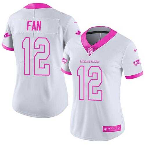 Women's Nike Seattle Seahawks #12 Fan White Pink Stitched NFL Limited Rush Fashion Jersey