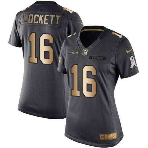 Women's Nike Seattle Seahawks #16 Tyler Lockett Anthracite Stitched NFL Limited Gold Salute to Service Jersey