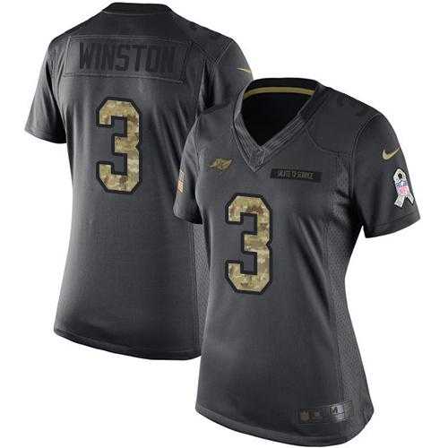 Women's Nike Tampa Bay Buccaneers #3 Jameis Winston Anthracite Stitched NFL Limited 2016 Salute to Service Jersey