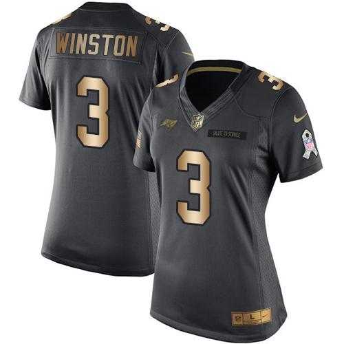 Women's Nike Tampa Bay Buccaneers #3 Jameis Winston Anthracite Stitched NFL Limited Gold Salute to Service Jersey