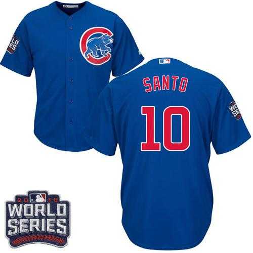 Youth Chicago Cubs #10 Ron Santo Blue Alternate 2016 World Series Bound Stitched Baseball Jersey
