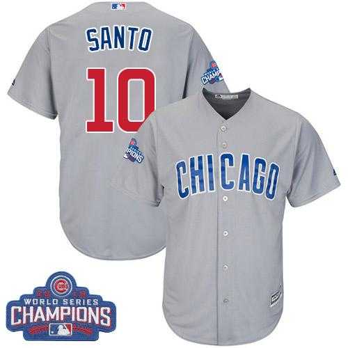 Youth Chicago Cubs #10 Ron Santo Grey Road 2016 World Series Champions Stitched Baseball Jersey