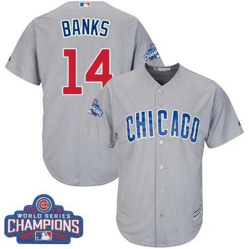 Youth Chicago Cubs #14 Ernie Banks Grey Road 2016 World Series Champions Stitched Baseball Jersey