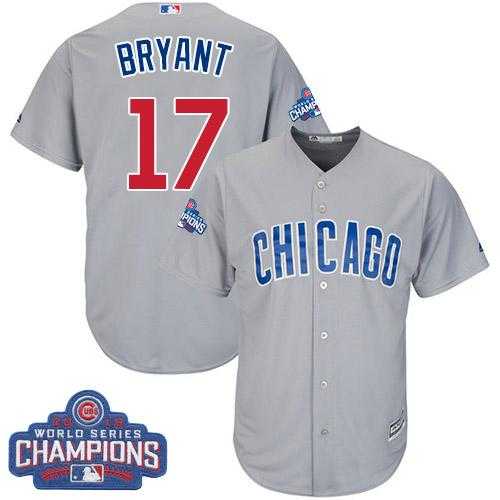 Youth Chicago Cubs #17 Kris Bryant Grey Road 2016 World Series Champions Stitched Baseball Jersey